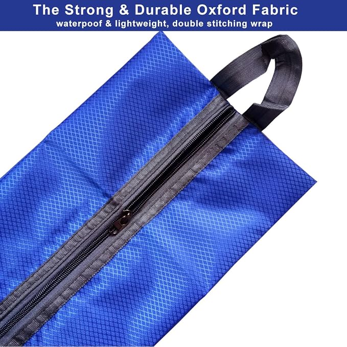 Washable Shoe Bags for Travel, 4 Pack Blue, Nylon and Oxford Fabric, Zipper Closure - Image 5