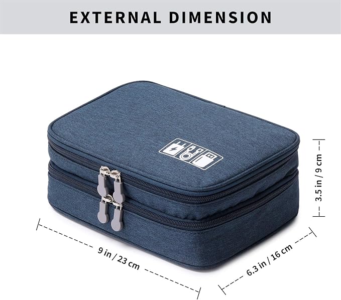 Lanola Travel Cable Organizer Bag, Electronic Accessories Case Portable Double Layer Cable Storage Bag for Cord, Charger, Flash Drive, Phone, SD Card,Personal Items - (Dark Blue) - Image 2