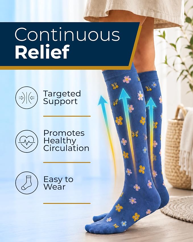 Pembrook® Bamboo Viscose Light Compression Socks - 3 Pairs | 8-15 mmhg Compression Socks | Knee High Comfort Support Socks - Image 2