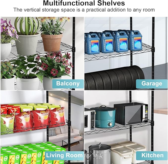 Whitmor 6 Tier Storage Shelves, Heavy Duty with Wheels, 400 lbs Capacity per Shelf, Max 2400 lbs Total, Adjustable Storage Units for Garage, Laundry, Plant, 30" L x 14" W x 70" H, Black - Image 4