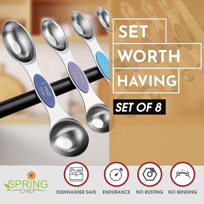 Spring Chef Stainless Steel 8 Magnetic Measuring Spoons Set, Winter Frost | Dual Sided Metal Teaspoon & Tablespoon Measuring Spoons with Leveler for Dry & Liquid Ingredients, Fits in Kitchen Spice Jars - Image 2