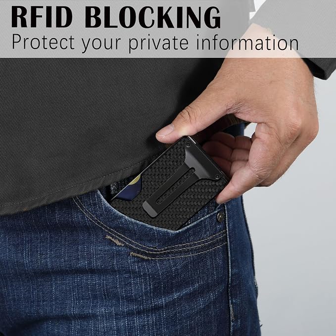 Slim Wallet for Men,RFID Blocking Minimalist Metal Wallet, Money Clip/Cash Holder, Front Pocket Aluminum Credit Card Holder, Ideal Gift for Men,Matte Carbon Fiber - Image 6