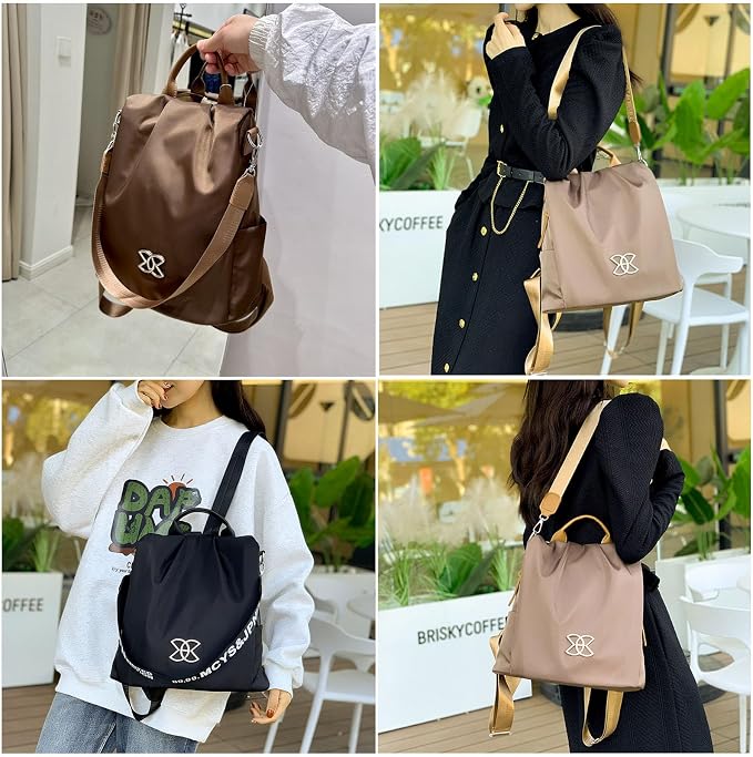 SIRDIKA Women Oxford Cloth Backpack - Anti-Theft Multi-Purpose Large Capacity Oxford Cloth Lightweight Shoulder Bag 3-Way Waterproof Crossbody Bag (Black) - Image 2