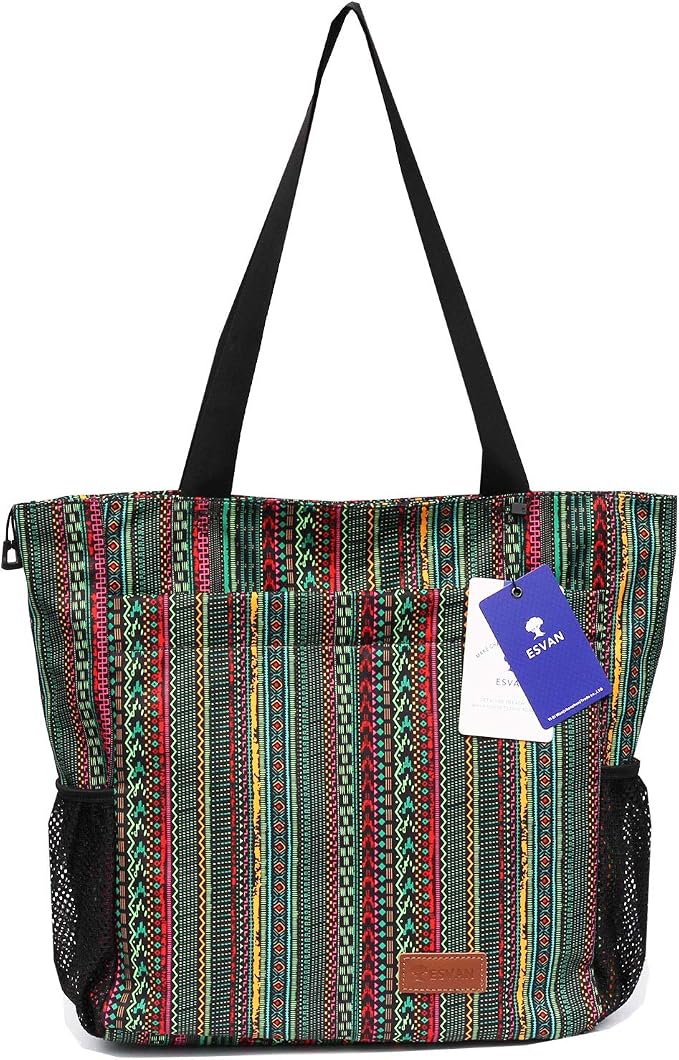 ESVAN Original Floral Tote Bag Large Shoulder Bag with Multi Pockets for Gym Travel Beach Daily Bags - Image 4