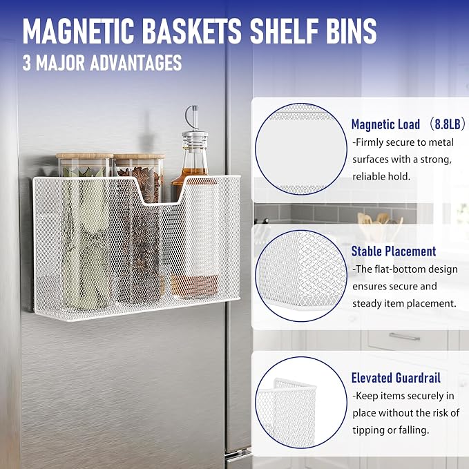 Magnetic Baskets for Fridge Shelf Bins Organizer Magnetic Storage Holder Storage Rack Containers for Fridge, Whiteboard, Locker - Magnetic File Holder for Home Kitchen Laundry Office School - Image 5