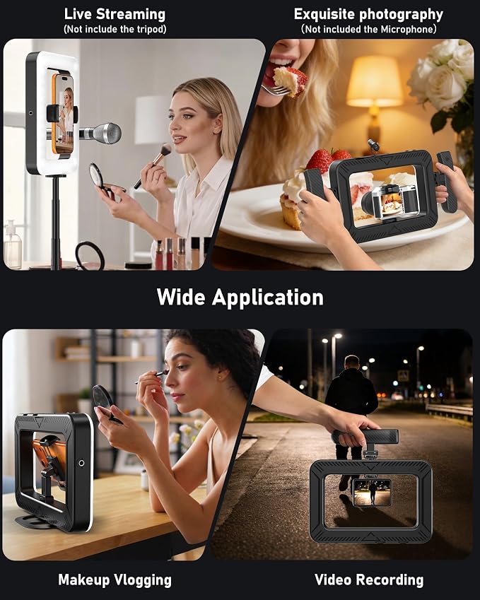 Ring Light for Phone, Lightweight Handheld LED Light with Remote & Desktop Base, 2900K-7000K CRI95+ Smartphone Video Rig, Dual Handle Creator Rig for TikTok YouTube Makeup - Image 3