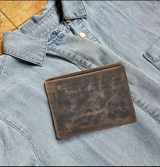 Real Leather Mens Bifold Wallet RFID Blocking Slim Minimalist Front Pocket - Thin & Stylish with ID Window in Gift Box (Crazy Horse, Moss) - Image 6