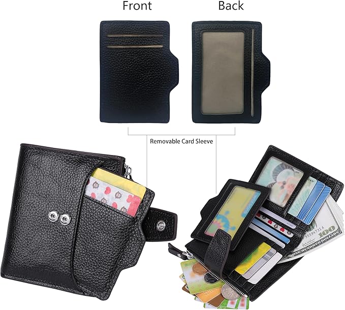 Women's RFID Blocking Leather Small Compact Bi-fold Zipper Pocket Wallet Card Case Purse with id Window - Image 3