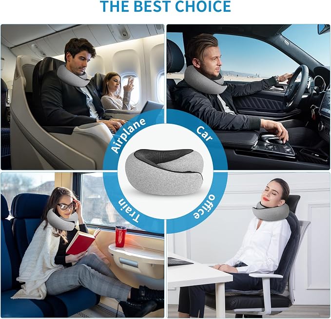 100% Memory Foam Neck Travel Pillow, Neck Pillow Airplane with Eye Mask & Ear Plugs, Ergonomic Portable Design, 360° Support Stowable Pillows Best for Travel Pillow for Plane, Car, Home, Work - Image 5