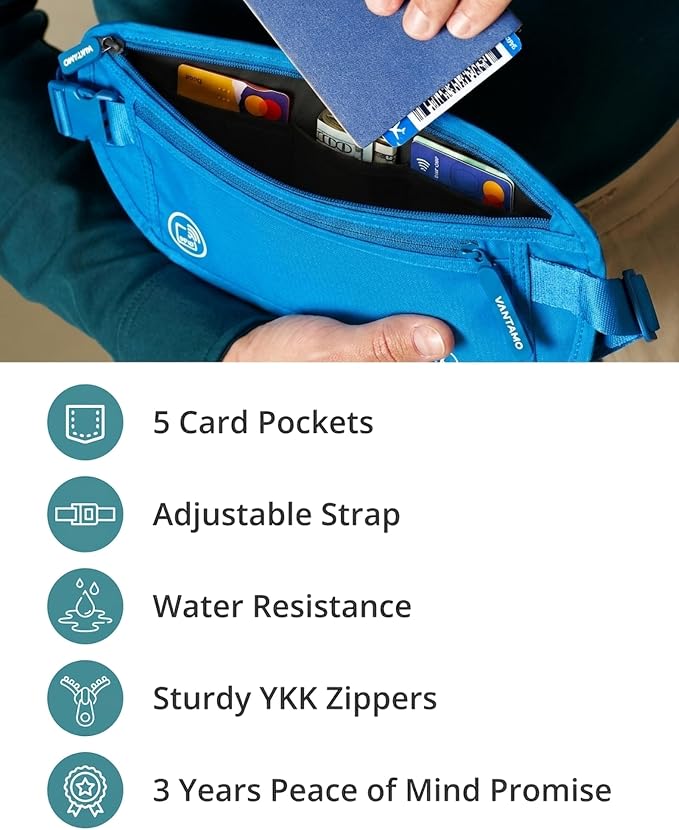 Vantamo Money Belt with RFID For Men & Women, Hidden Passport Holder for Travel, 2 Compartment Travel Fanny Pack for Women Anti Theft - Image 5