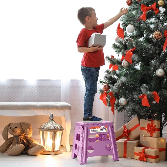 Foldable Step Stool for Adults 13 Inch, 300 lbs, Light Purple | Lightweight Stepping Stool with Handle and Non-Slip Surface, for Reaching Kitchen Cabinets, Bathroom Shelves and Closets - Image 5