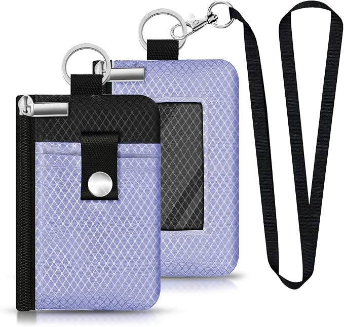 Minimalist RFID Blocking Small Wallet with ID Window,WaterResistant Zip Id Case Wallet with Lanyard Keychain for Cards,Cash,Travel,Women,Men (Lavender Purple/Black) - Image 3