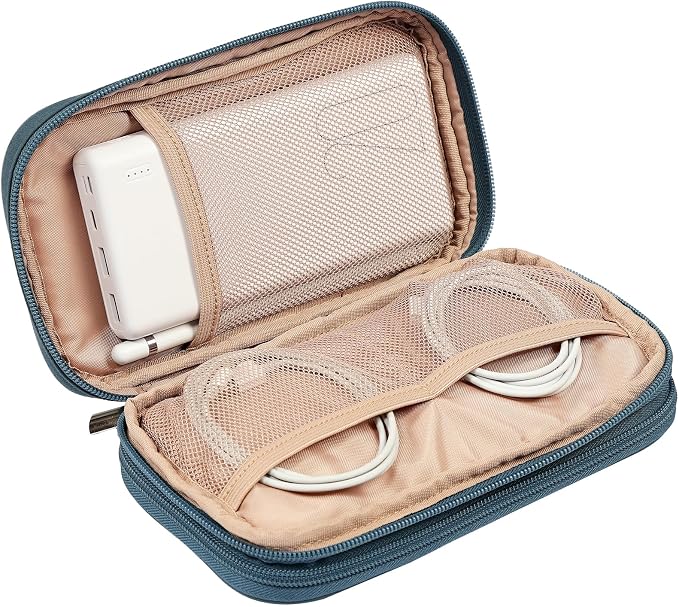 NISHEL Electronics Travel Organizer Cord Case, Charger Cable Tech Bag | Double-layer bag keeps chargers, cables, flash drive, and small tech essentials organized for trip, Medium, Lake-Blue - Image 4