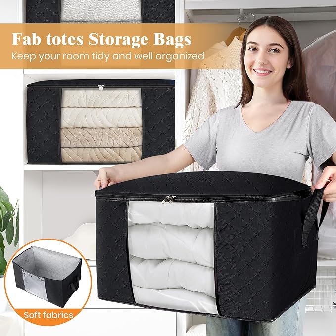 8 Pack Storage Bags for Clothes Blanket Storage Bins with Lids | Foldable Closet Organizers with Zippers,Window and Handles,Fabric Storage Bins for Sweater,Comforter,Bedding,Dorm essentials - Image 5