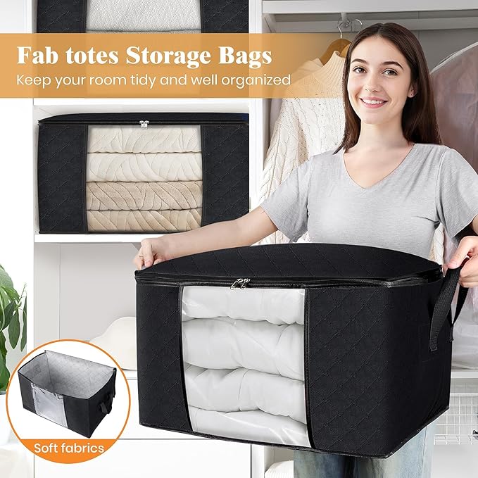 10 Pack Storage Bags for Clothes Blanket Storage Bins with Lids | Foldable Closet Organizers with Zippers,Window and Handles,Fabric Storage Bins for Sweater,Comforter,Bedding,Dorm essentials - Image 5