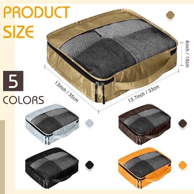 5 Pcs Packing Cubes for Suitcase Large Travel Cubes Carry on Luggage Organizer Bags for Clothes Accessories(M,Apricot) - Image 2