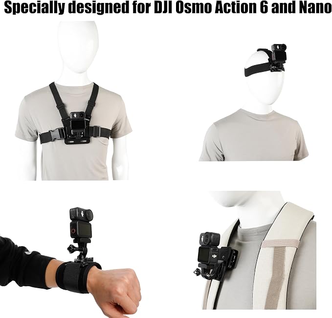 PellKing Magnetic Quick Release Vlog Mount Kit (Chest Harness,Head Mount,Wrist Strap, Backpack Clip) for DJI Osmo Action 6/Osmo Nano, 4-in-1 First Person POV Hands-Free Recording Accessory - Image 2