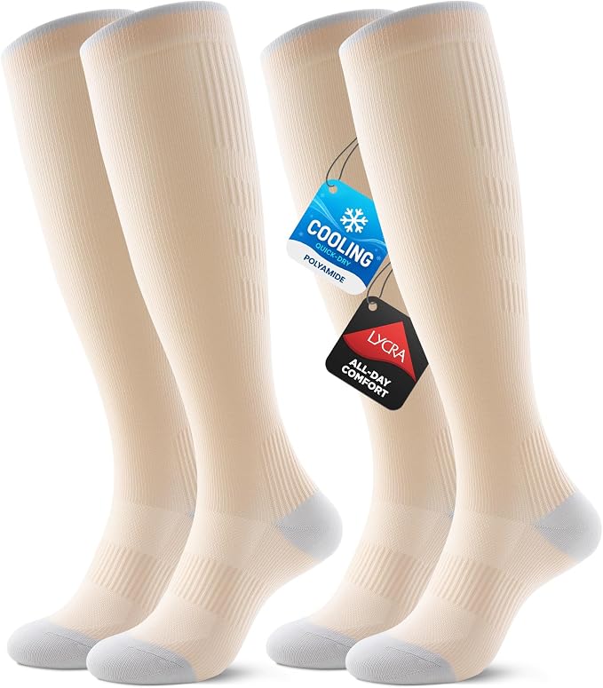 Benirap Breathable Compression Socks for Women Men, 15-20 mmHg Knee High Circulation for Travel, Flying, Athletic, 2 pairs by Benirap