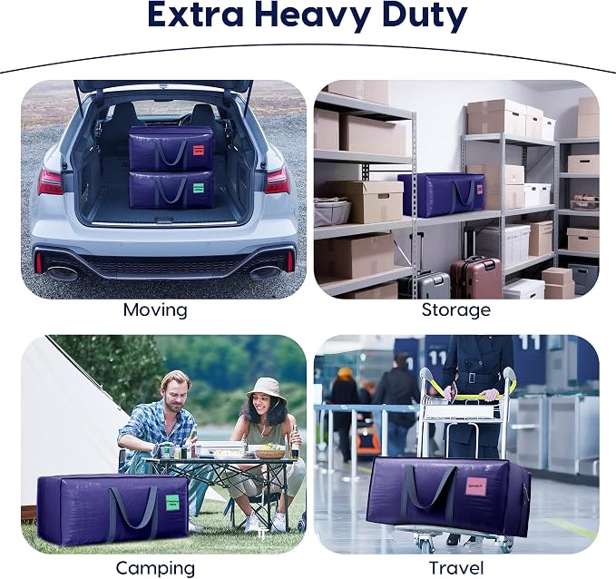 6 Pack Moving Bags Heavy Duty 210GSM with Full-Open Side Zipper, 93L 220lbs Waterproof Foldable Storage Totes for College Dorm Move-In, Moving Boxes Alternative & Home Organization, Blue - Image 7