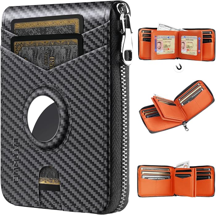 Men’s RFID Blocking Zipper Large Dimensions Wallet with 2 ID Windows - Large Capacity Design, 13 Credit Card Slots by LATKWO