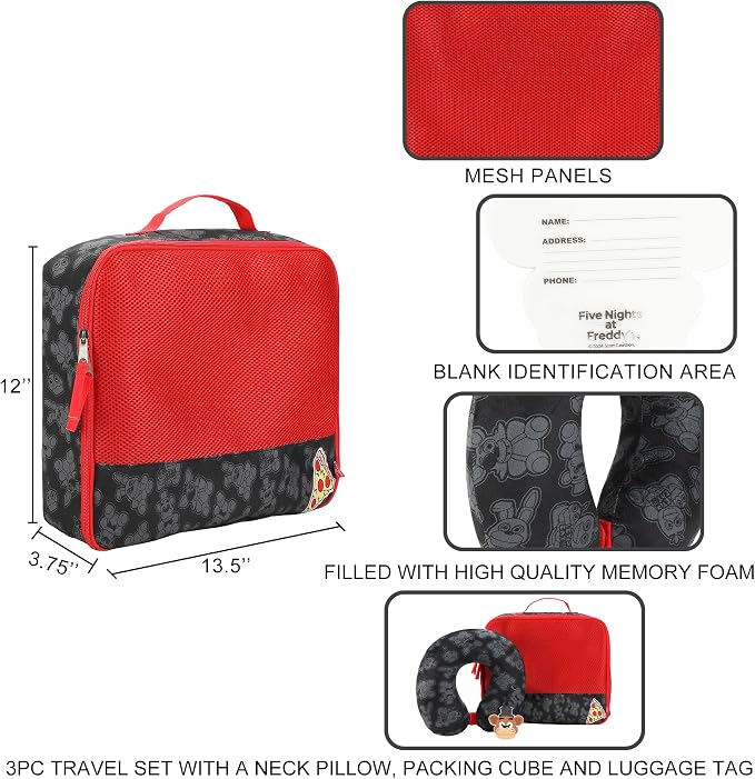 Bioworld Five Nights At Freddy's 3-Piece Neck Pillow Packing Cube & Luggage Tag Travel Set - Image 5