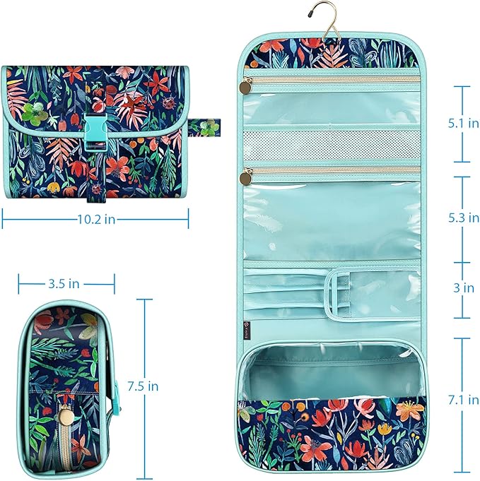 FINTIE Portable Toiletry Cosmetic Travel Bag Hanging Makeup Organizer | Large Water Resistant Storage Pouch Case, For Women Girls, Jungle Night - Image 7