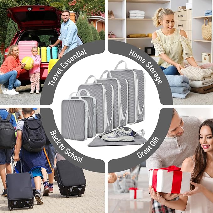 6 Set Compression Packing Cubes, Suitcase Organizer, Lightweight Travel Essentials, Compression Bags For Travel Accessories Luggage Storage Set (6Pcs, Gray) - Image 7