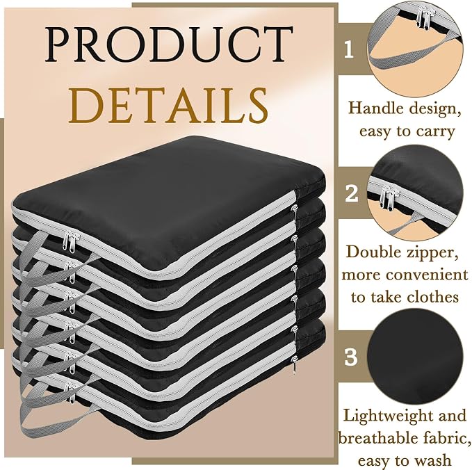Hosuly 6 Pcs Ultralight Compression Packing Cubes for Travel 11 x 7 '' S Expandable Luggage Organizers for Save Space Family Long Trips (black 02) - Image 4