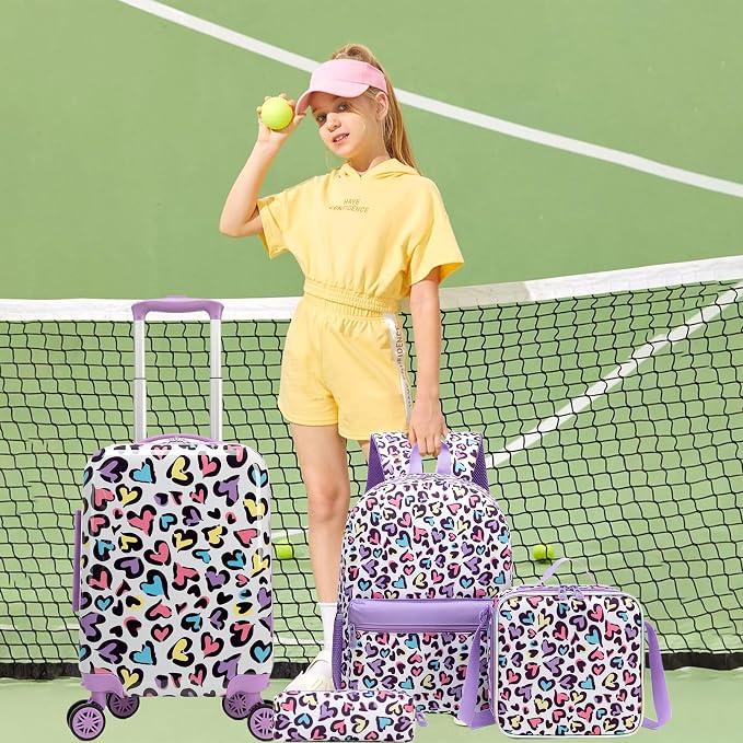 Kids Luggage Sets 5 Piece Rolling Suitcases with Wheels for Girls Hardshell Travel Suitcase Set 16'' Purple Luggage for Kids - Image 7