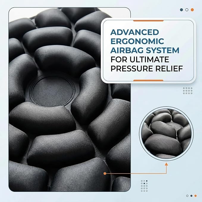 Inflatable Seat Cushion, Donut Cushion for Office Chair, Car & Wheelchair, Ergonomic Pressure Relief for Tailbone & Sciatica, Adjustable Firmness, Non-Slip Seat Pad for Long Sitting - Image 2