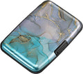 Mini RFID Aluminum Wallet Credit Cards Holder Business Card Case Metal ID Case for Men Women（Blue Purple Marble by ELFISH