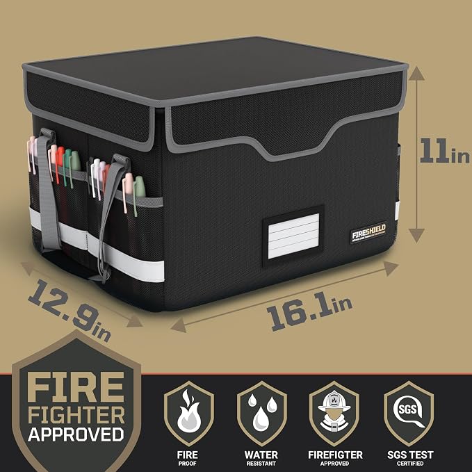 FIRESHIELD PRO 5200°F Fireproof Document Box with Lock – Portable Water Resistant File Organizer for Hanging/Legal Folders – Safe Storage for Home, Office or Travel – Black, Size: 16.1" x 12.9" x 11" - Image 8