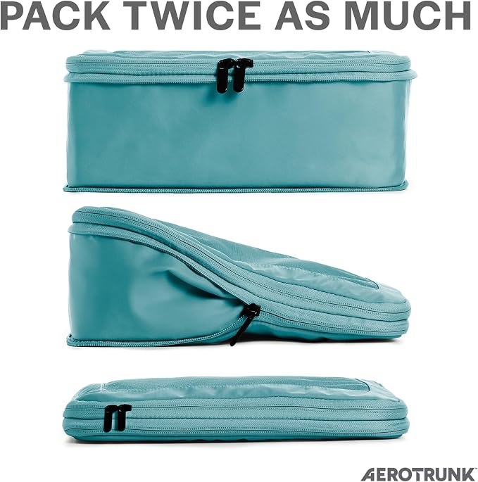 Compression Packing Cubes for Travel - Luggage Organizer Bags - Double Zipper Packing Cubes for Suitcases (12-Pack, Teal) - Image 2