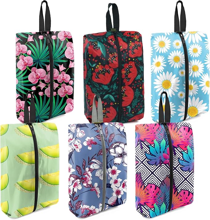 BeeGreen Shoe Bags 6 Pack Flower Design for Travel with Handle as Packing Organizers for Suitcase and Luggage | Portable Nylon Storage Accessories for Vacations, Essential Gifts for Women and Men​ by BeeGreen
