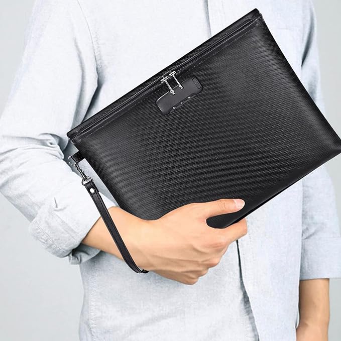 Fireproof Document Bag with Lock,Waterproof Money Pouch,14.3"x10.2" | Zipper Closure, Portable Safe Storage for Letter Size Files, Cash, Cell Phone, Tablet, Credit Card, Passport, Black - Image 2