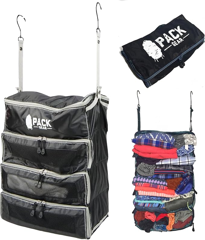 Hanging Carry-On Organizer - Our Fitted Hanging Luggage Organizer Perfectly Fits Any Carry On - Our Packing Cubes For Travel Use Mesh Windows to Make Finding Clothes Easy (Black, M) by PackGear