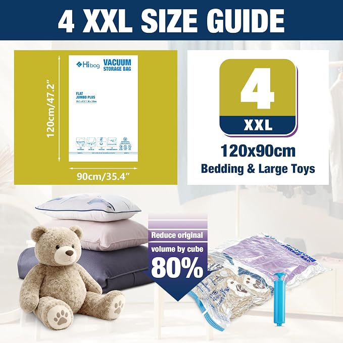 XXL Jumbo Vacuum Seal Storage Bags Extra Large for Clothing Bedding | 47''X35'', Airtight Triple Seal, Save 80% Space, Hand Pump, Work with Vacuum, Double Zip, Reusable, Easy to Use, 4 pack - Image 2
