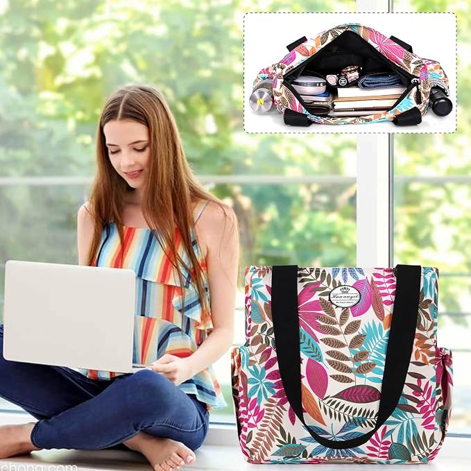 HUA ANGEL Floral Tote Bag - Casual Shoulder Bag Daily Tote Bag with Zipper Gym Travel Shopping Work Handbag for Women - Image 2