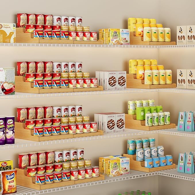 Expandable Bamboo Can Display Organizer for Pantry, 3-Tier Can Storage | Easy-Access Adjustable Can Shelf for Cabinets, Storage for Canned Goods & Soda Cans, Holds Up to 24 Cans (Patent Pending) - Image 2