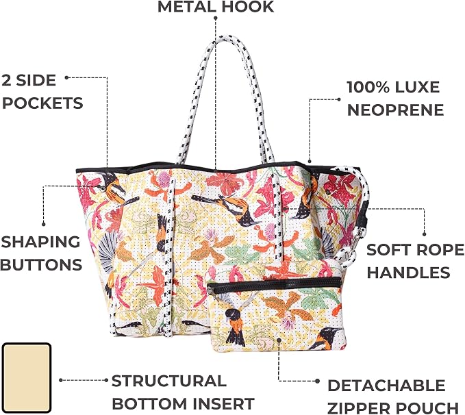 POPUPS Large Neoprene Tote Bag for Women - Everyday Designer Handbag for Travel Work and Beach with Pockets and Zipper Pouch - Image 4