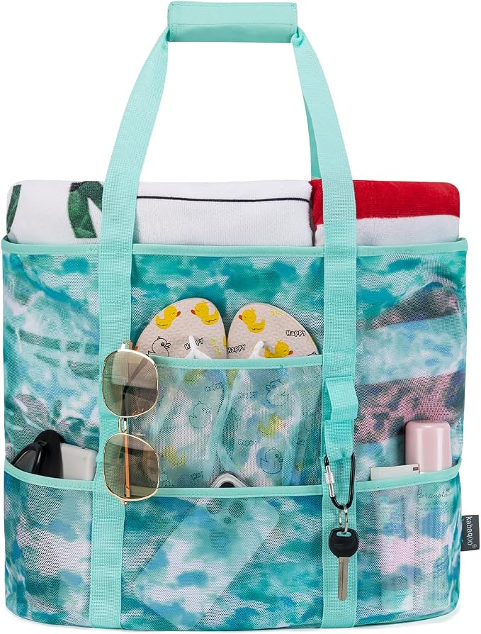 KABAQOO Mesh Beach Bag, Extra Large Beach Bags with 9 Pockets & Zipper Waterproof Lightweight Beach Tote for Beach/Pool Trip by KABAQOO