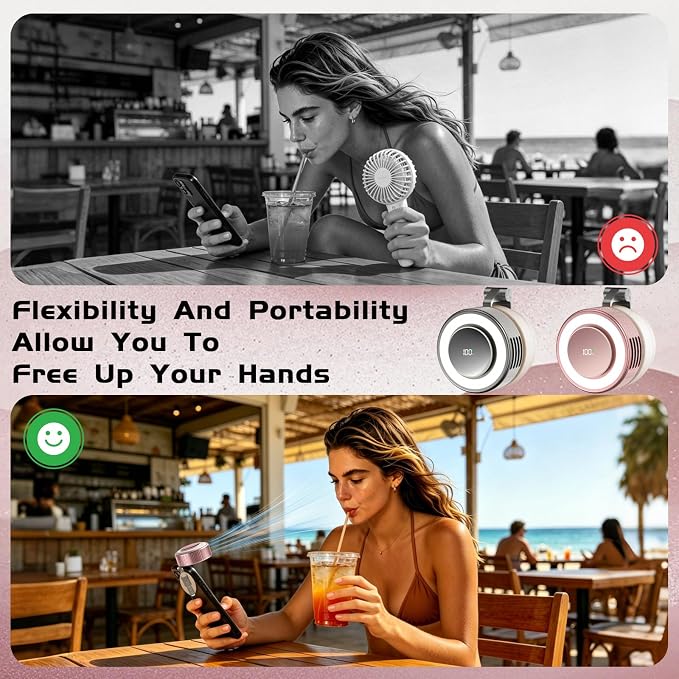 Portable Clip-On Fan, Mini USB Rechargeable 360° Rotatable Fan, Personal Fan 3-Speed Silent Mini Bladeless Fans (Pink-2000mAh) - Image 6