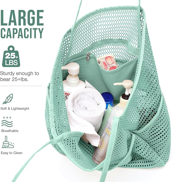 KPX Beach Bag with Mini Pocket, Summer Beach Tote Bags for Women Large Foldable Mesh Swimming Pool Travel Bags - Sandproof - Image 7
