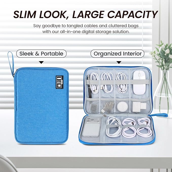 Cable Organizer Bag, Electronics Organizer Case for Tech Accessories | Store chargers, cables, power banks and adapters with elastic loops, mesh pockets and organized compartments for travel. - Image 4