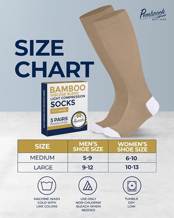 Pembrook® Bamboo Viscose Light Compression Socks - 3 Pairs | 8-15 mmhg Compression Socks | Knee High Comfort Support Socks - Image 6