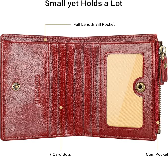 Ultra Thin Small Compact Leather Womens Girls Wallets RFID Blocking Credit Card Holder for Women - Image 3