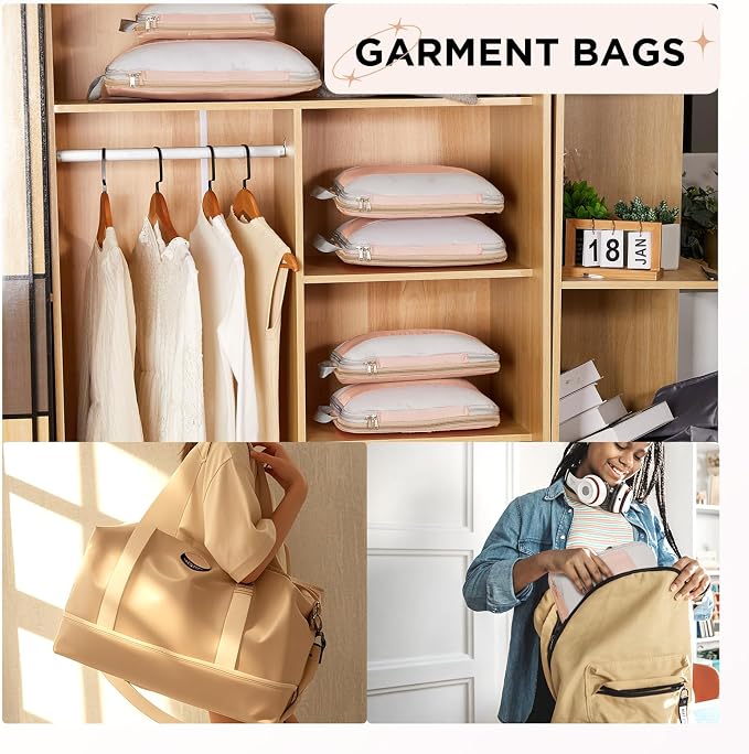 10 Set Compression Packing Cubes for Travel Gifts Mom Women,OlarHike Luggage Clothes Garment Bags for Travelers,Airplane/Cruise/Car Travel Essentials,Compressible Expandable Saver Space Bags(Beige) - Image 9