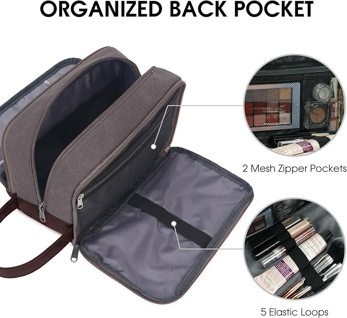 WANDF Travel Toiletry Bag for Men, Canvas Shaving Dopp Kit | Wet Separation, Water-Resistant Fabric, Travel Bag for Toiletries, Shaving Accessories, Weekend Trips - Image 4