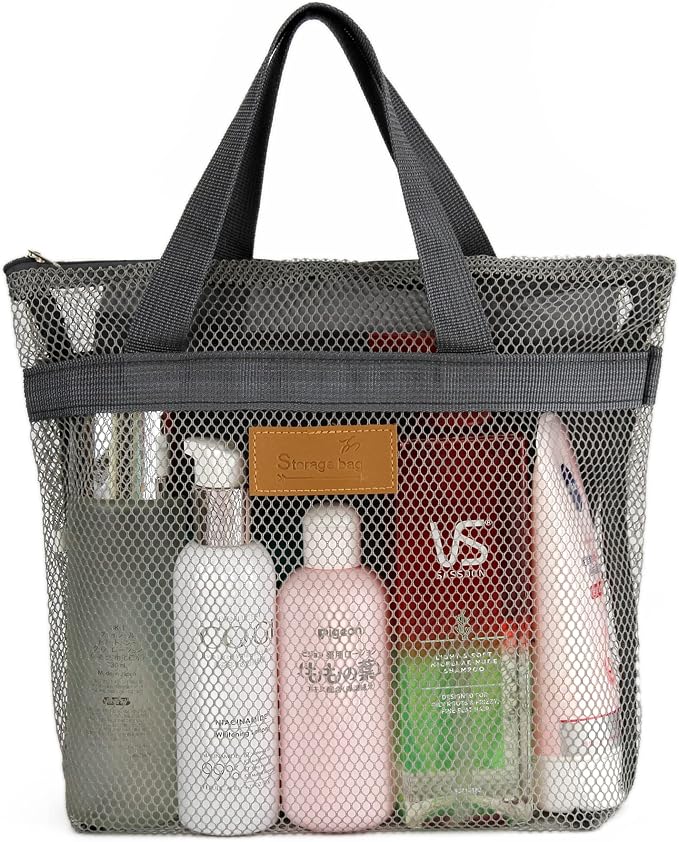 Mesh Shower Caddy Bag Portable Hanging Toiletry and Bath Organizer with Zipper for Travel, Gym, Camping, College Dorms, Beach by TOPASION