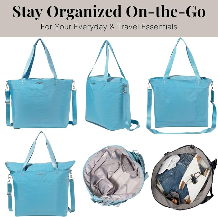 Baggallini Carryall Tote - Lightweight Nylon Zipper Top Weekender Travel Beach Bag w/Luggage Sleeve - Image 6